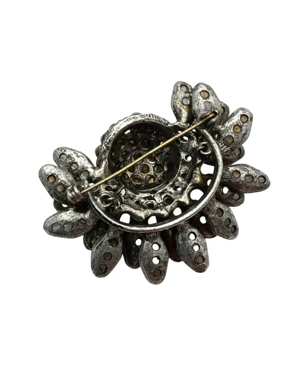 Vintage Rare Unsigned Schreiner New York Brooch Pin Blue Grey Glass Rhinestone